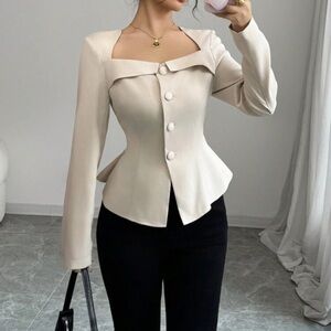 Cream Button-Up Blazer